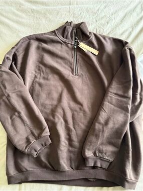 SKIMS Espresso Boyfriend Fleece Slouchy Half-Zip Pullover